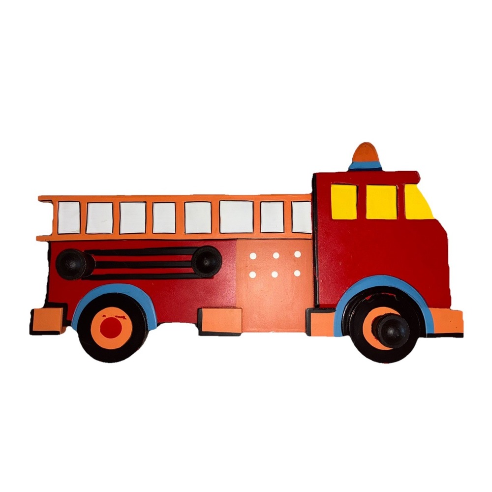 Wall Hook Mount Children Firetruck Wood Coat Hanger Three Hook Vintage